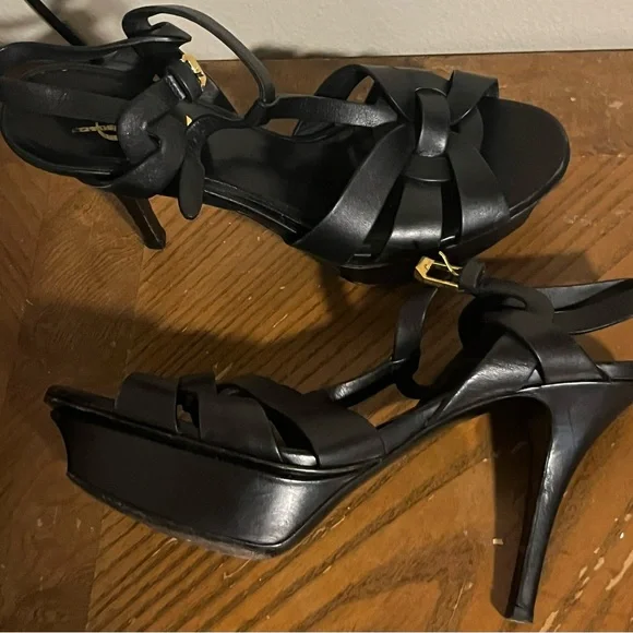 Saint Laurent Black Heels with Strappy Design and Platform Sole - Picture 2 of 7